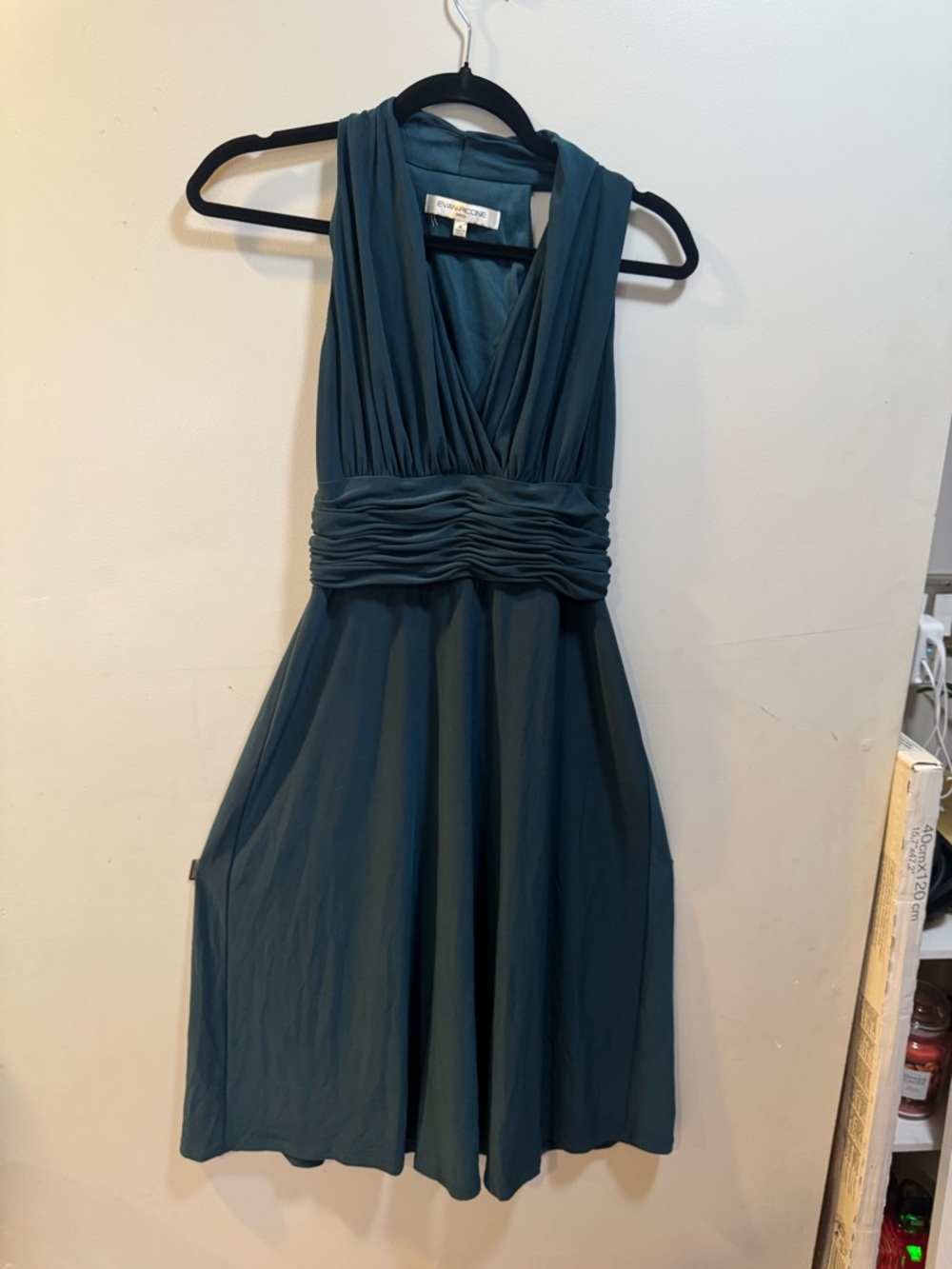 Evan Picone Teal Halter-Style V-Neck Dress - Picture 3 of 5